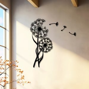 4pcs Metal Dandelion Wall Art, 7.3x15.7inch, Flying Seeds Design, Creative Modern Home Decor, Unique Sculptural Wall Hanging, Artistic Metal Sign for Home & Kitchen Decor, Ideal Housewarming Gift