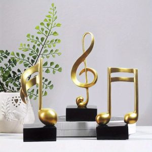 3pcs Music Note Decor Gifts Musical Figurine Modern Statue Sculpture Table Centerpiece Crafts Golden Home Arts