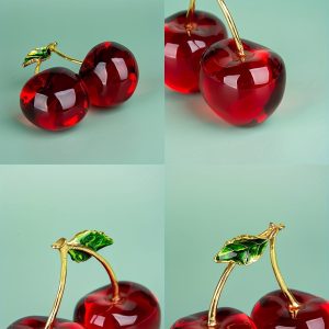 1pc Crystal Cherry Statue Glass Fruit Collection Craft, For Living Room, Bedroom, Table Decoration, For Family Parties, Christmas, Thanksgiving Festival Gift (Comes With Gift Box Packaging)