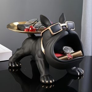 Modern Bulldog Storage Tray with Art Deco Design, Key Holder, Jewelry & Trinket Organizer for Home, Office, Dining Table