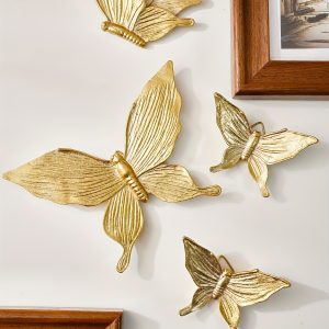 4pcs Golden Butterfly Wall Hanging Ornaments, Resin Material Home Decoration, Crafts Hanging Ornaments, Suitable For Home Living Room Background Wall Dining Room Room Wall Decoration