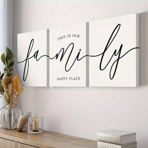 Set Of 3-Family-home Room Wall Poster, Print-This Is Our Happy Place-Wall Art Canvas Painting, For Living Room Bedroom Wall Decor (has Framed, 3pc)