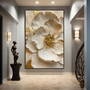 3D Textured White Flower Canvas Wall Art, Large 31.49x47.24 Inch Modern Floral Painting, Frameless Elegant Home Decor Artwork for Living Room, Bedroom - No Electricity Required