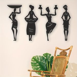 4-piece African Women Silhouette Metal Wall Art Set, Elegant Female Figures Decor for Living Room & Kitchen